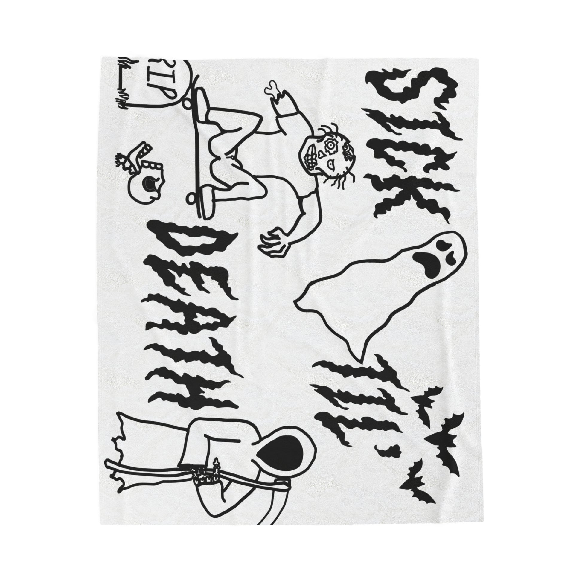 sick til’ death doodle velveteen plush blanket wht