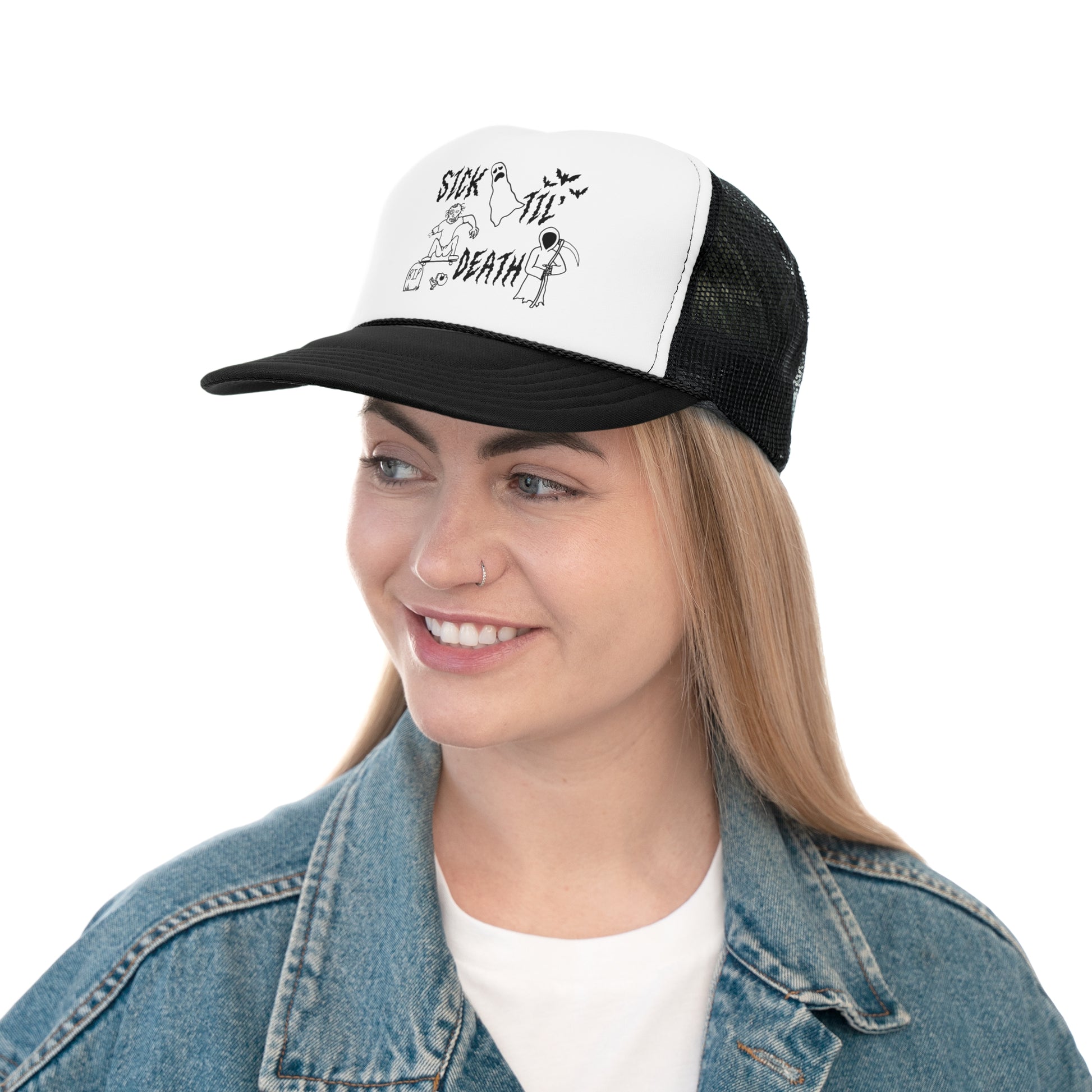 sick til’ death doodle trucker cap