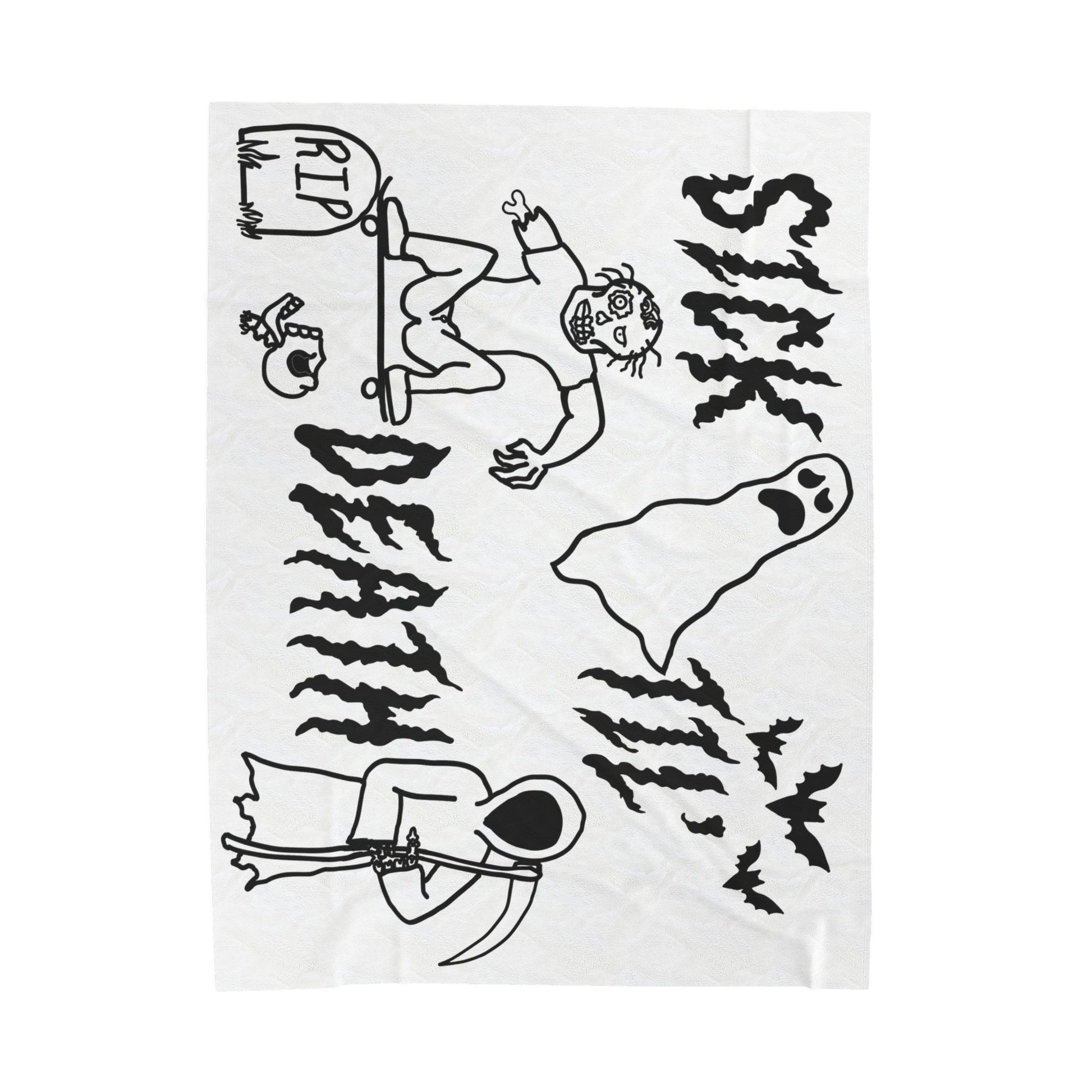 sick til’ death doodle velveteen plush blanket wht