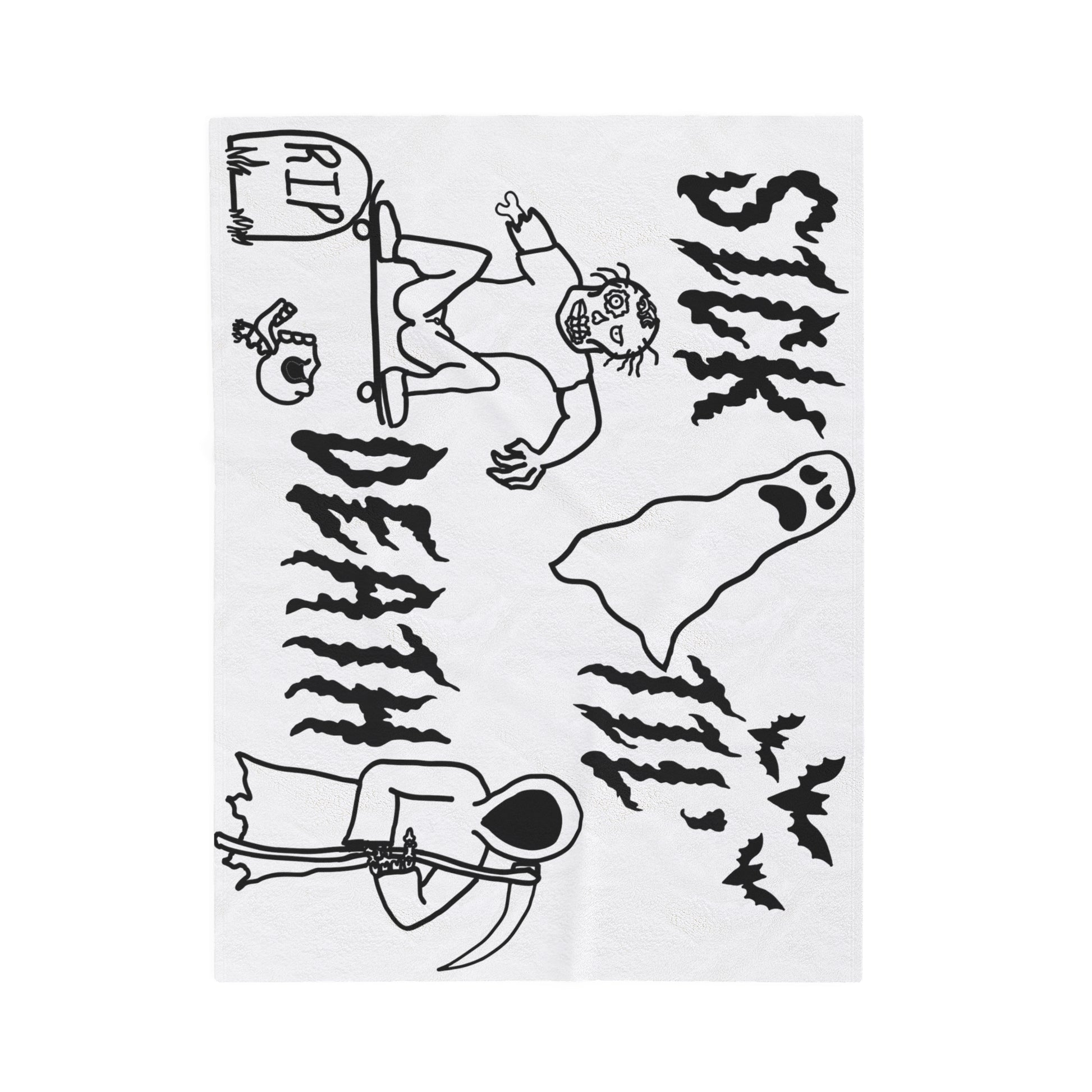 sick til’ death doodle velveteen plush blanket wht