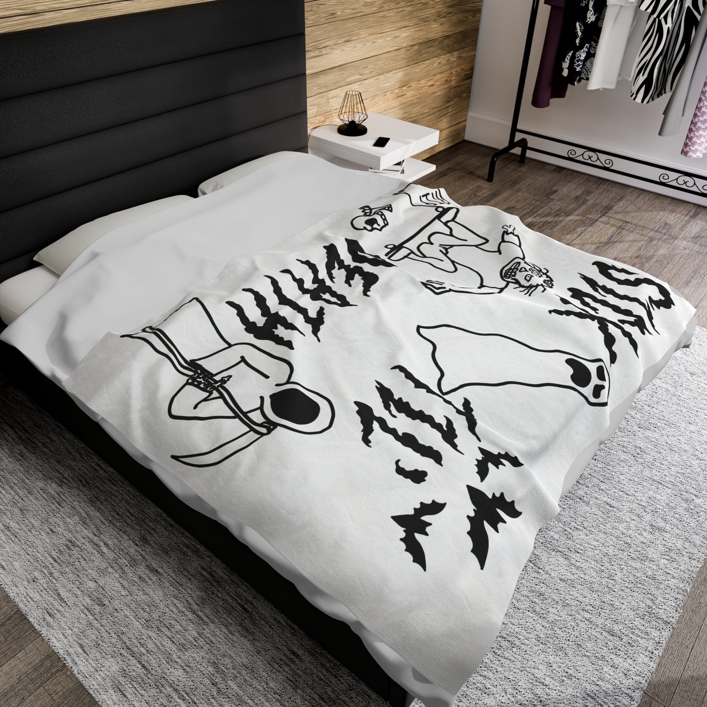 sick til’ death doodle velveteen plush blanket wht