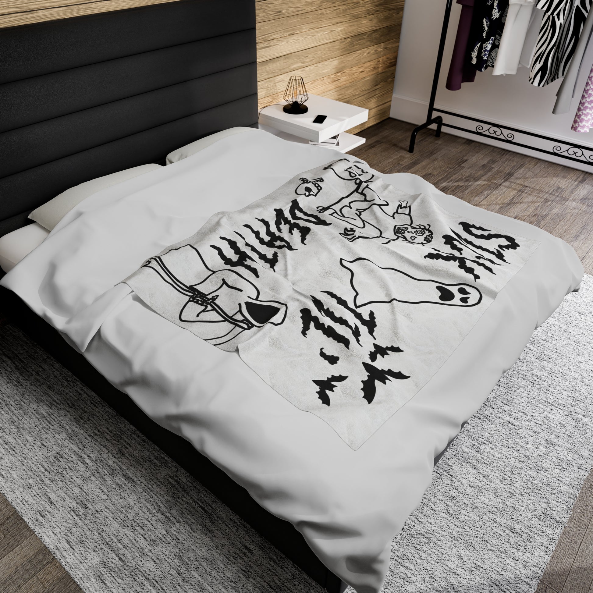 sick til’ death doodle velveteen plush blanket wht